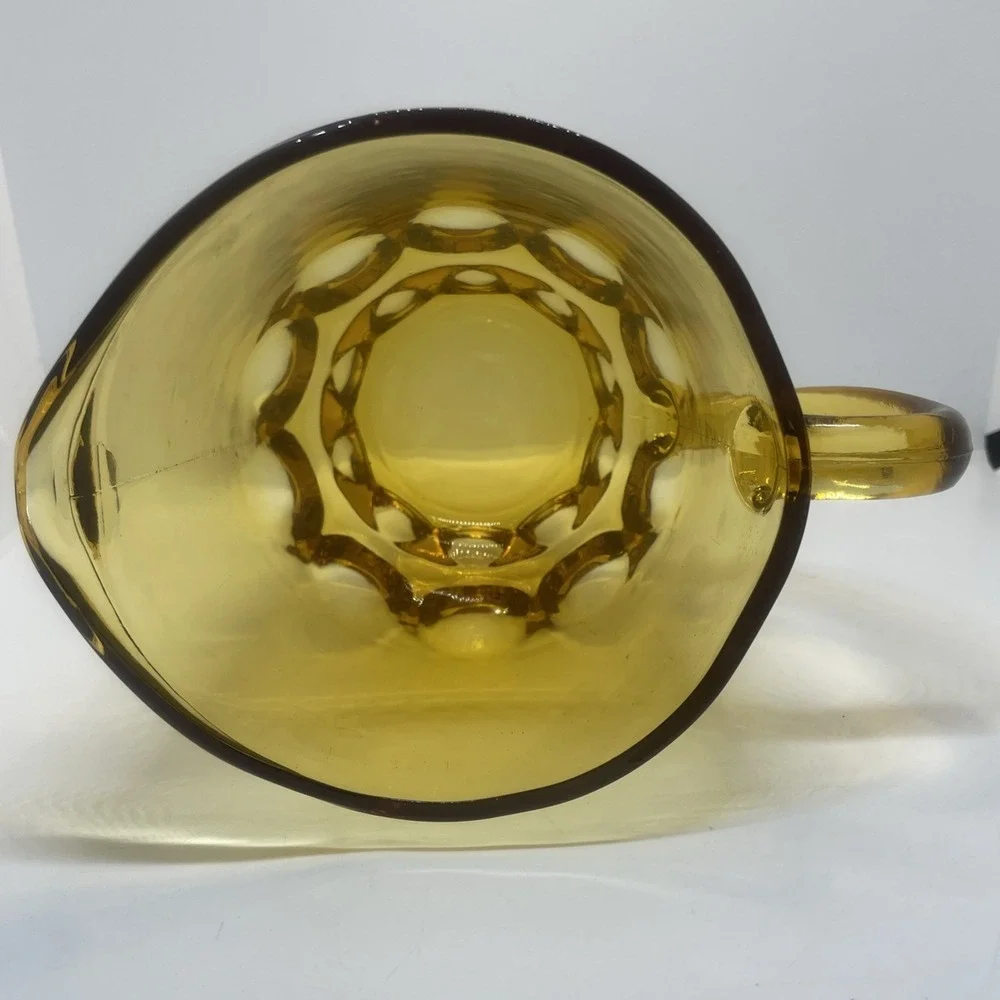VTG HAZEL ATLAS Amber Glass Thumbprint 64oz Pitcher Heavy Boho Chic Pitcher‎